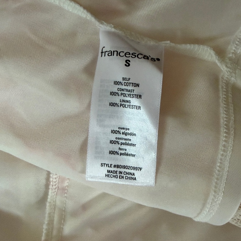 Francesca’s White and Pink Lace Skirt Dotted Swiss lined Elastic Waist Sz Small - Picture 6 of 7